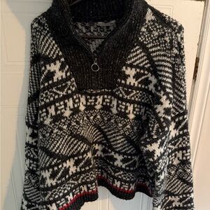 Anthropologie Cozy Half-Zip Patterned Women's Sweater - Black & White
